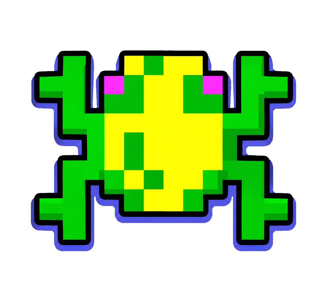 Frogger green logo and pixel frog